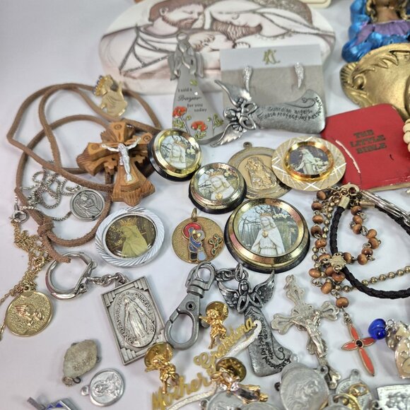 Huge Lot Of Religious Items Catholic Rosaries Medals Water Font and More - Picture 6 of 9